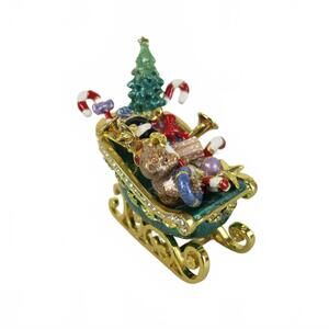 Vintage Nobility Santa's Sleigh Enameled Metal Trinket Box